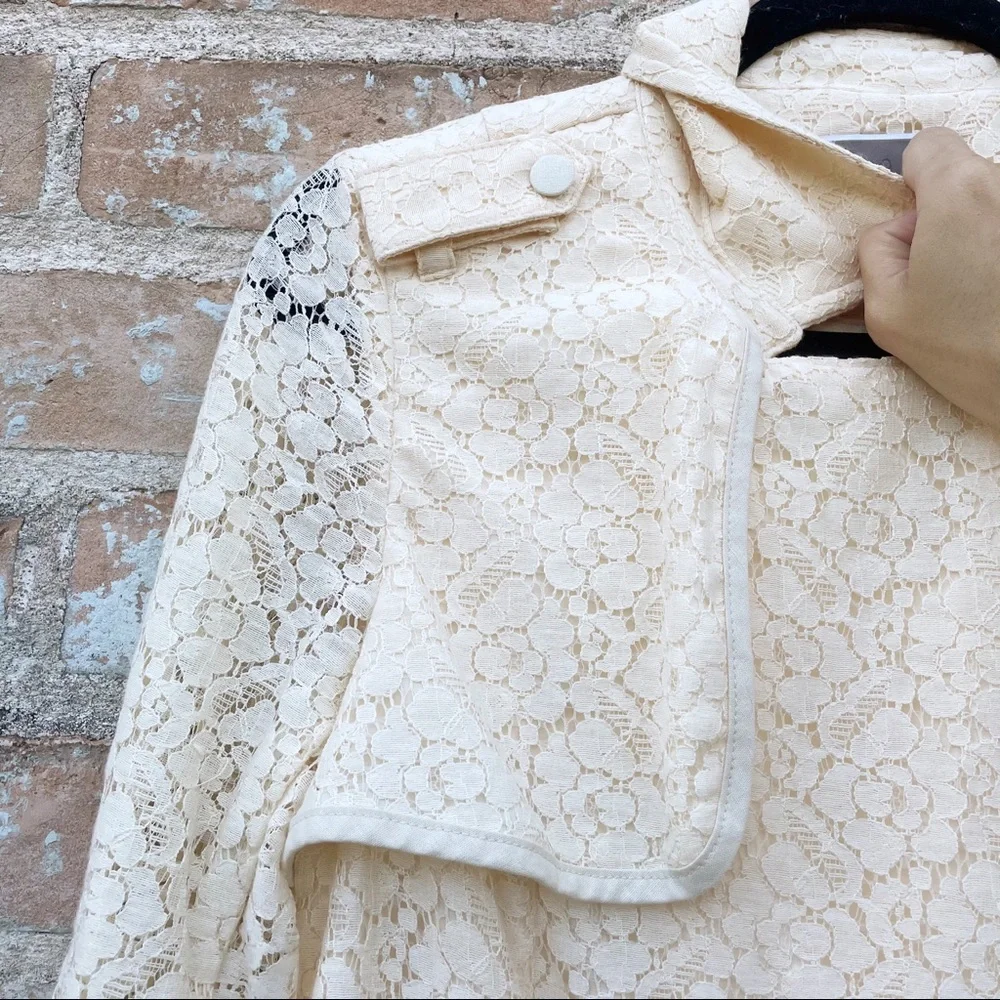 Chelsea 28 Trench Coat Ivory Cream Lace Double Breasted Long Jacket - Picture 8 of 14